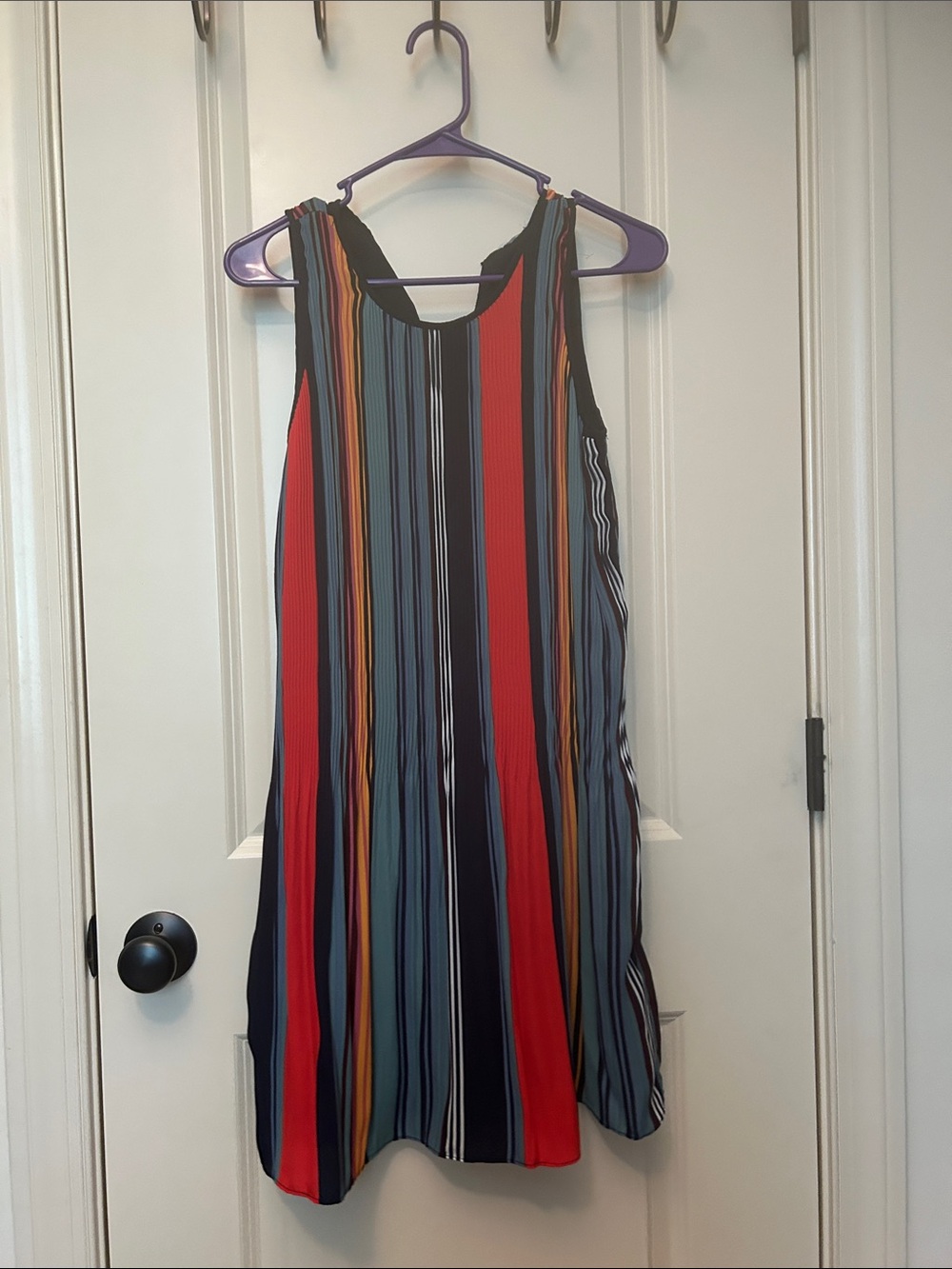 Carolina Belle Sleeveless Striped Dress in Navy, Red & Teal